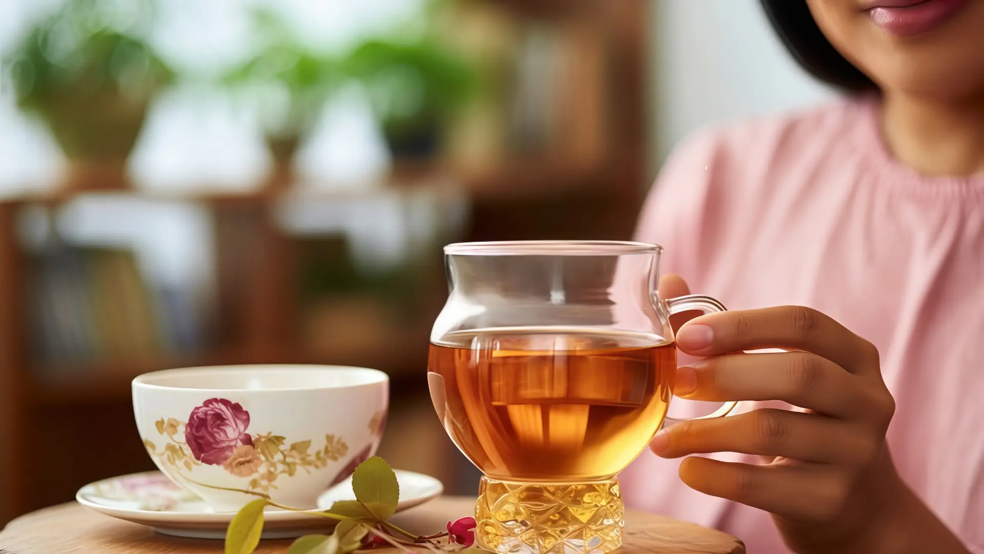A lady is drinking soursop tea