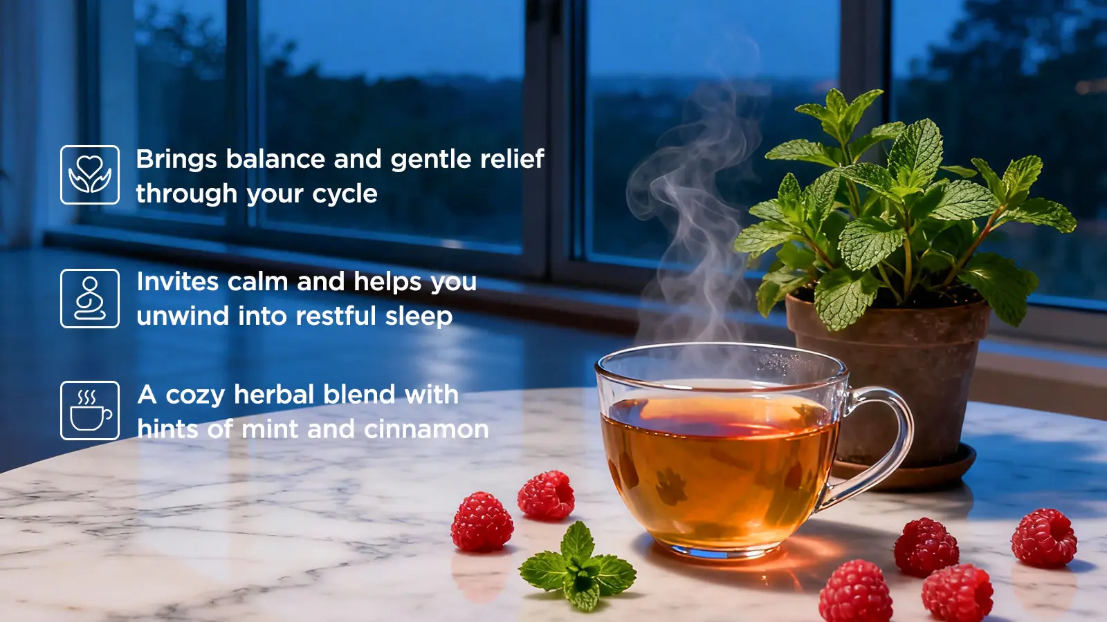 Brings balance and gentle reliefthrough your cycle