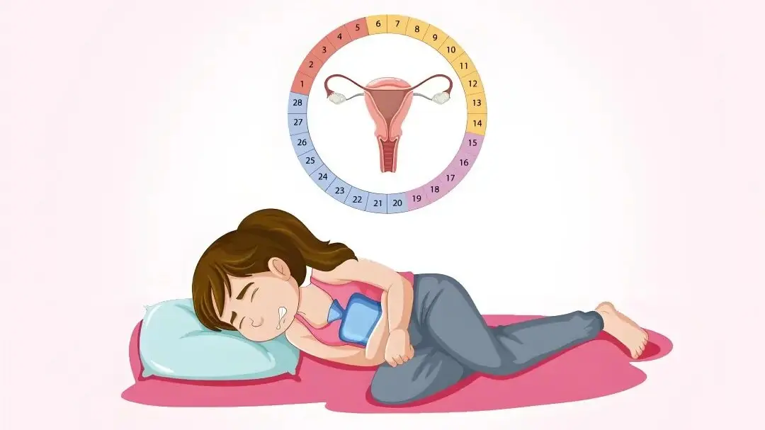 a woman feeling stress and discomfort due to worsening PMS symptoms a woman feeling stress and discomfort due to worsening PMS symptoms