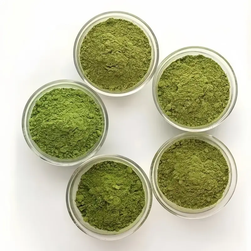 Placeholder image showing three bowls of matcha powder side-by-side, demonstrating the color difference between ceremonial, premium, and culinary grades.
