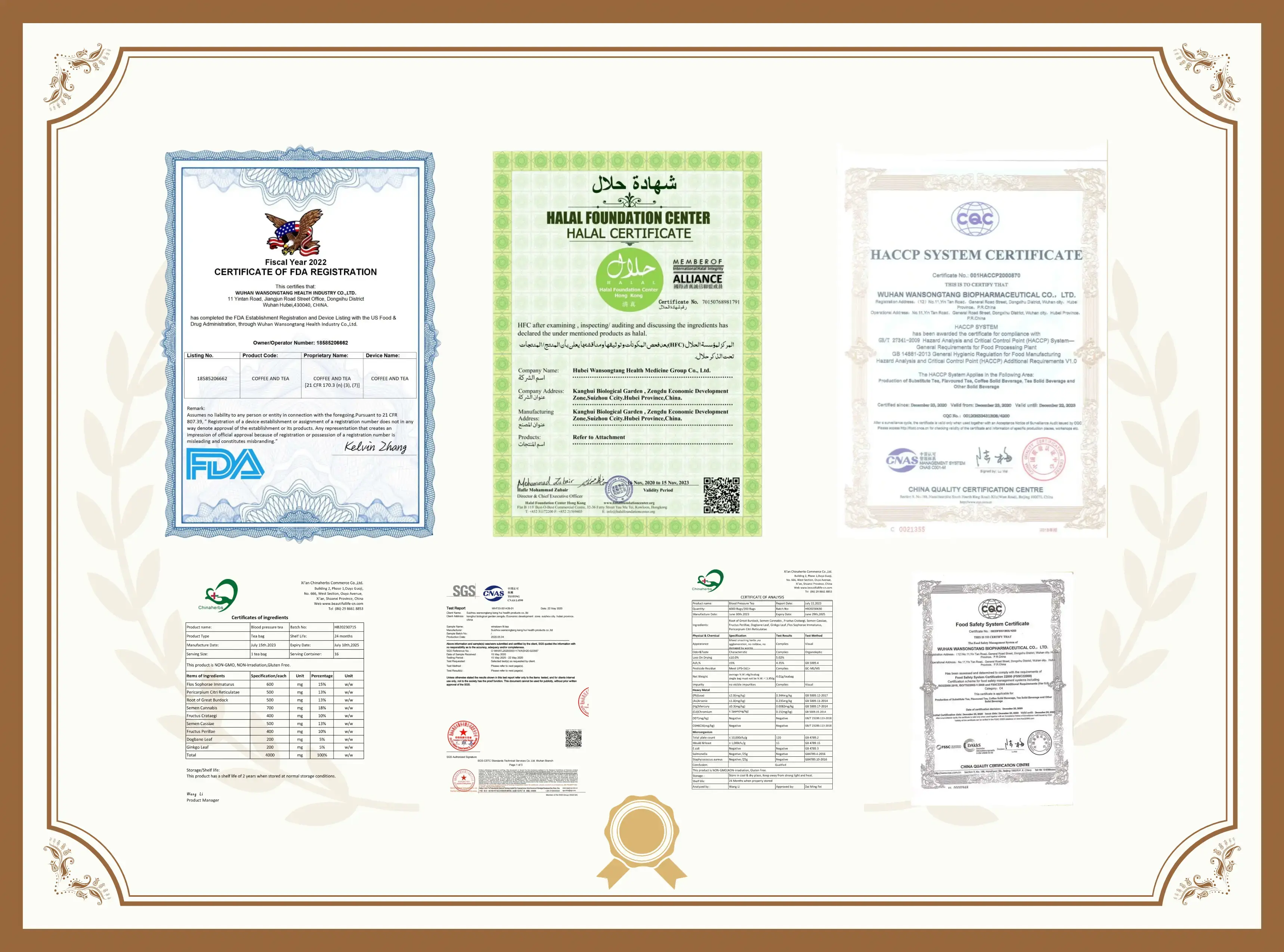 The certificate of laicuherb's natural herbal blood pressure tea The certificate of laicuherb's natural herbal blood pressure tea