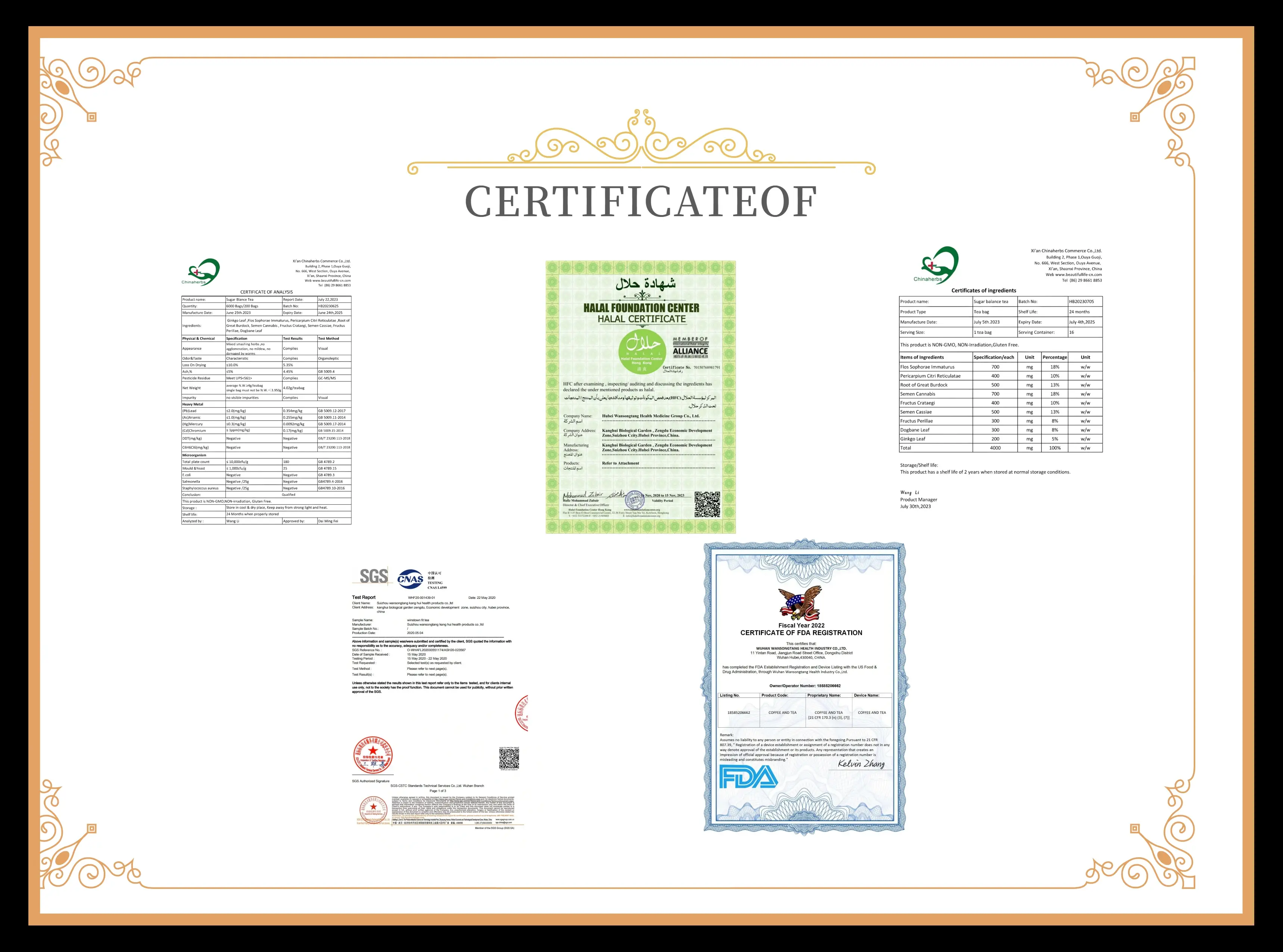 Product certificate of Laicuherb Sugar Balance Herbal Tea