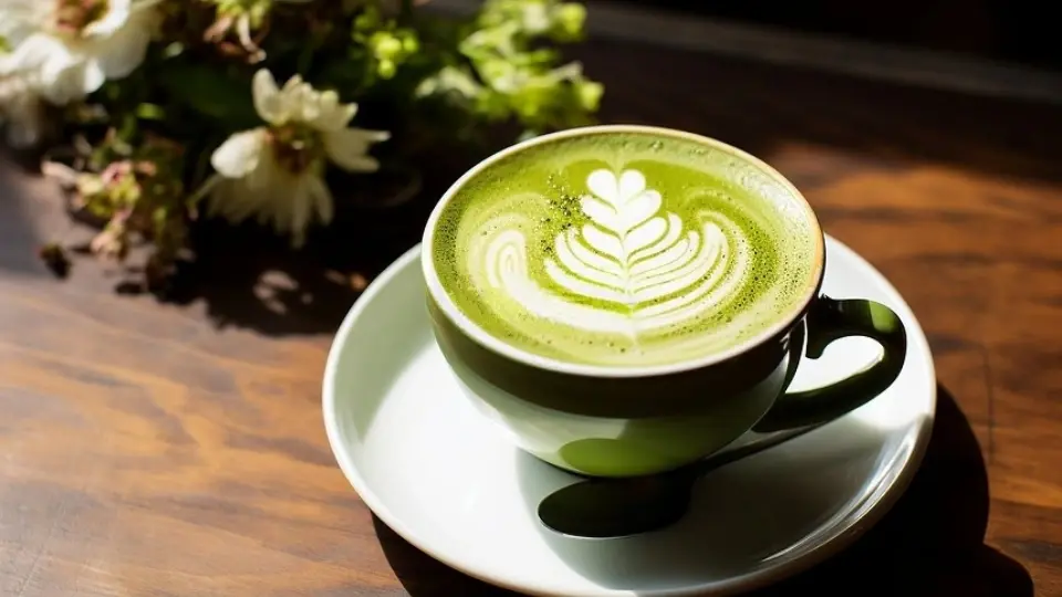 Adding matcha to the latte Adding matcha to the latte