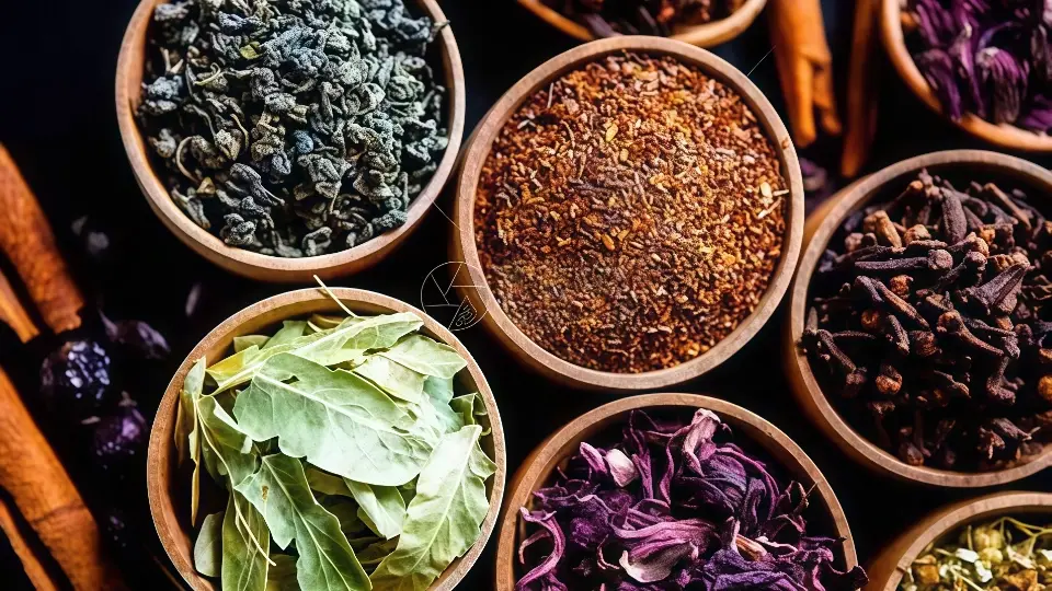 Various herbs used for making pms tea