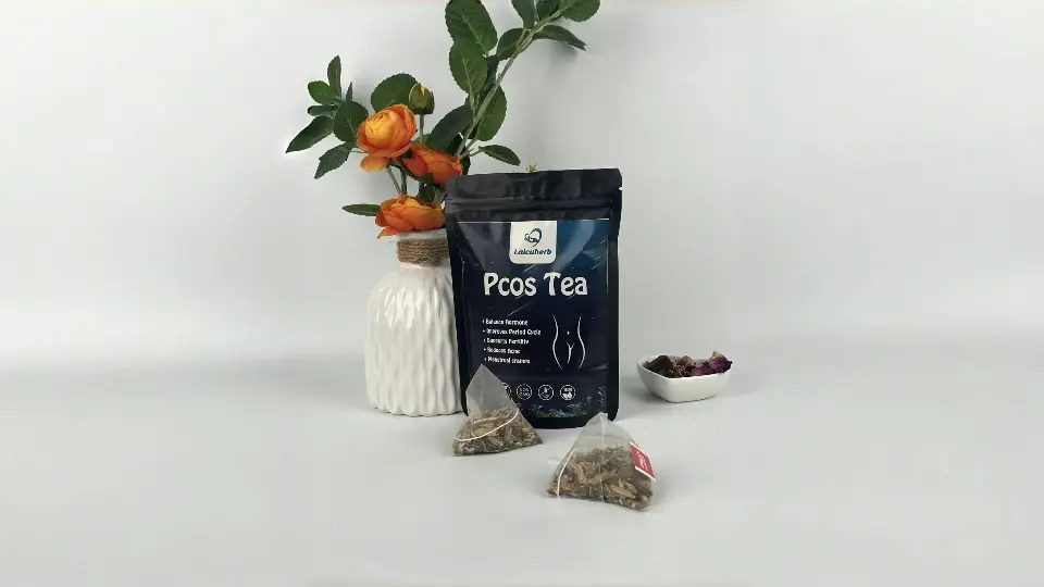 A beautifully styled image of a cup of Laicuherb PCOS Tea with loose herbs A beautifully styled image of a cup of Laicuherb PCOS Tea with loose herbs