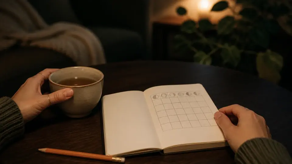 Evening tea with a simple cycle tracking notebook Evening tea with a simple cycle tracking notebook
