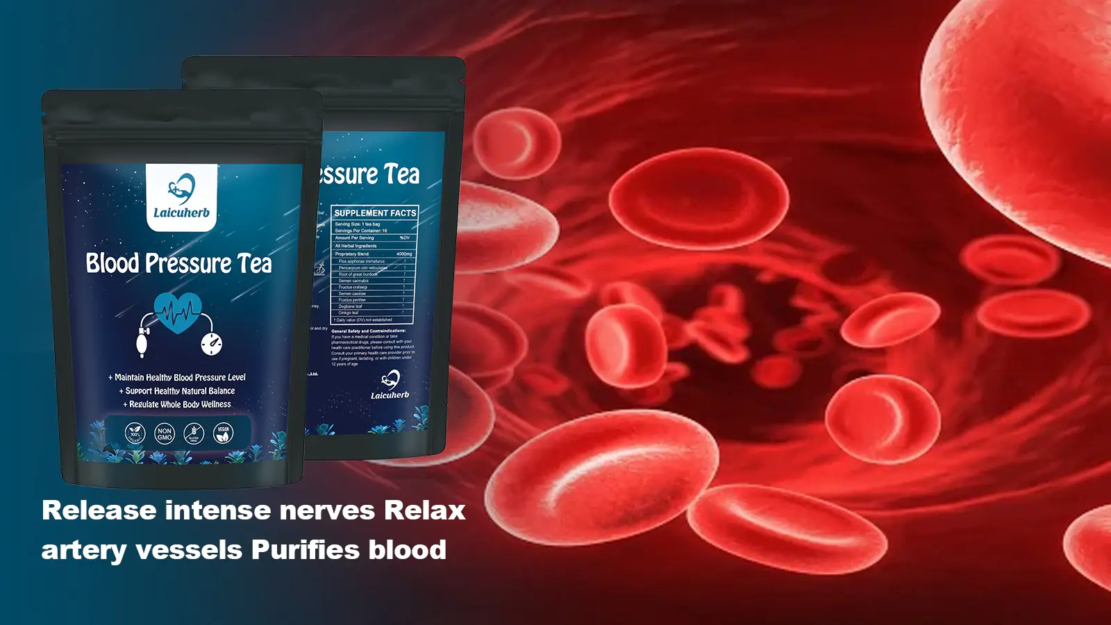 Laicuherb's pressure balance tea release intense nerves relax artery vessels purifies blood Laicuherb's pressure balance tea release intense nerves relax artery vessels purifies blood