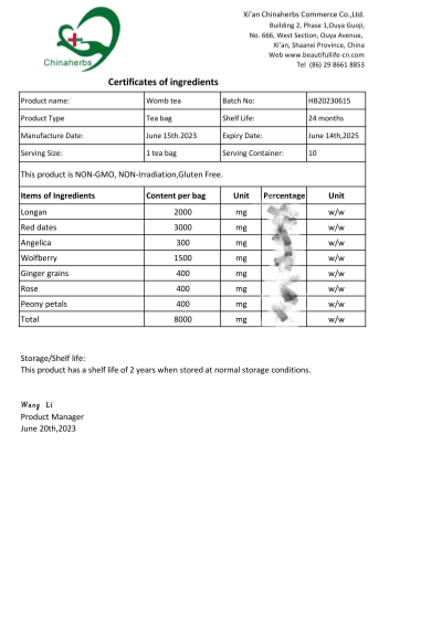 The COI certificate of Laicuherb Womb Detox Tea
