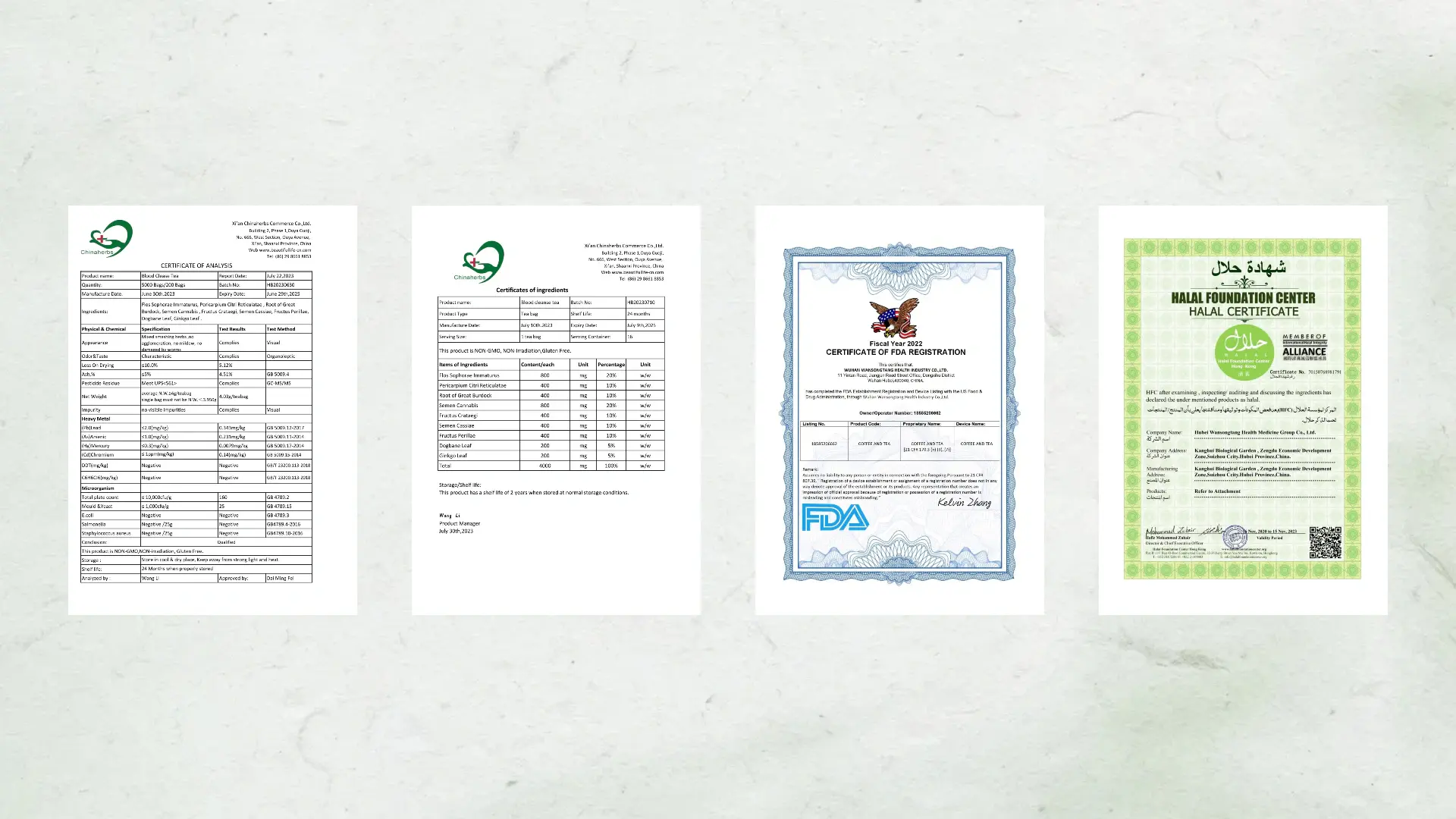 The certificate of Laicuherb's Chinese Blood Purification Tea