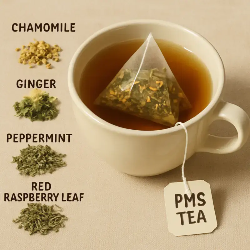 Several herbs are habitually included in PMS relief teas due to their potential benefits Several herbs are habitually included in PMS relief teas due to their potential benefits