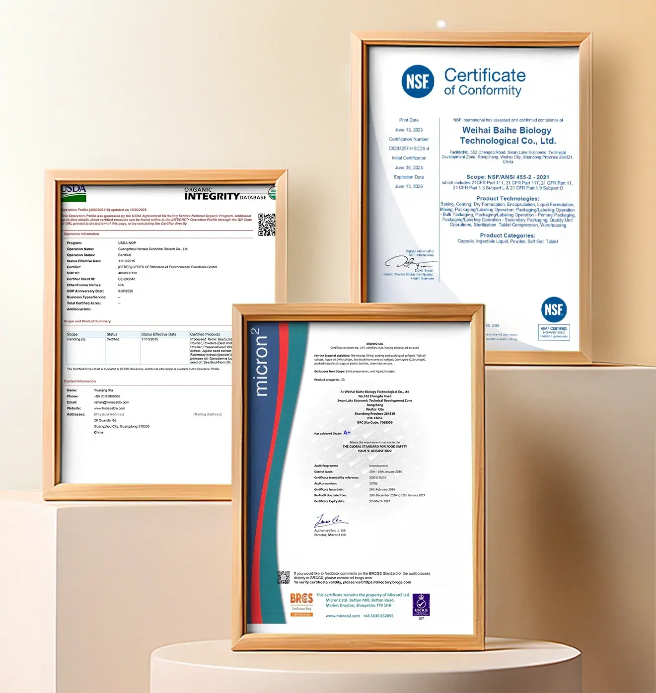 Laicuherb's Omega 7 sea buckthorn oil capsules has NSF and BRC