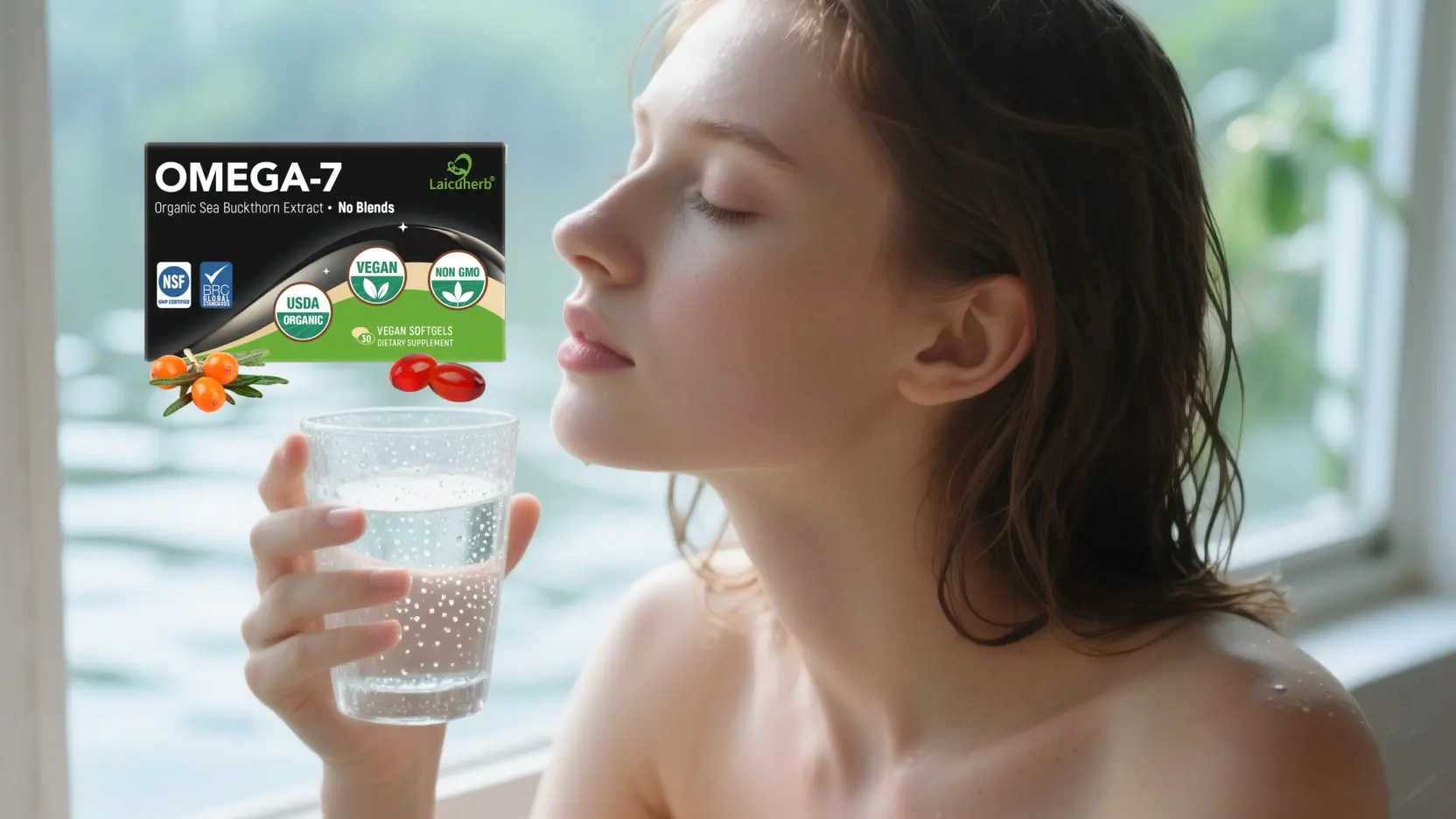 Laicuherb's Omega 7 Sea Buckthorn Oil Capsules can be used to provide internal moisture for sensitive skin