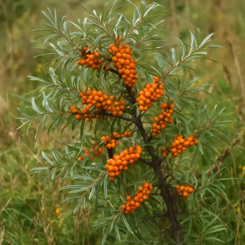 Sea buckthorn plant in the wild