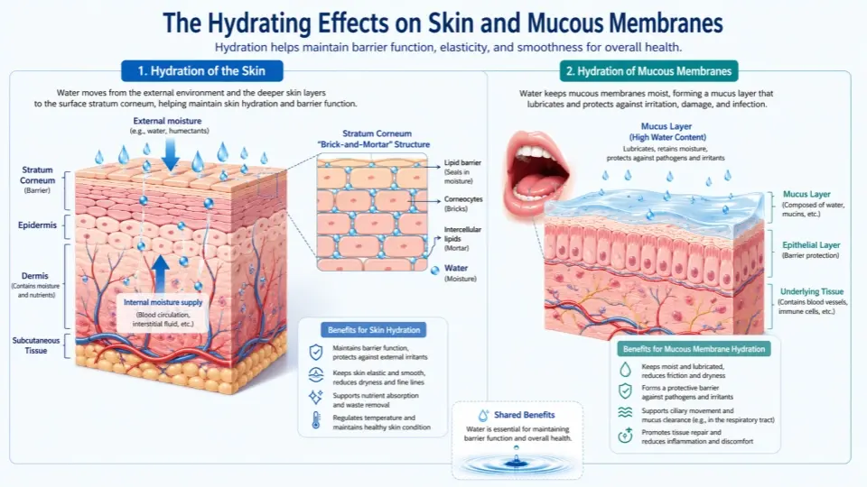 Microscopic view of skin barrier and mucous membrane hydration