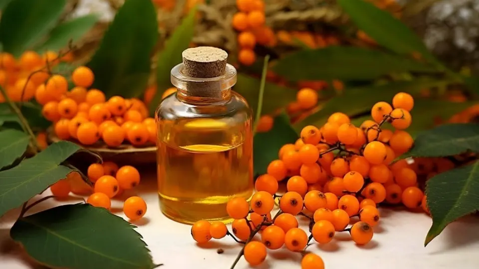 Orange-red oil droplets being mixed into a clear base