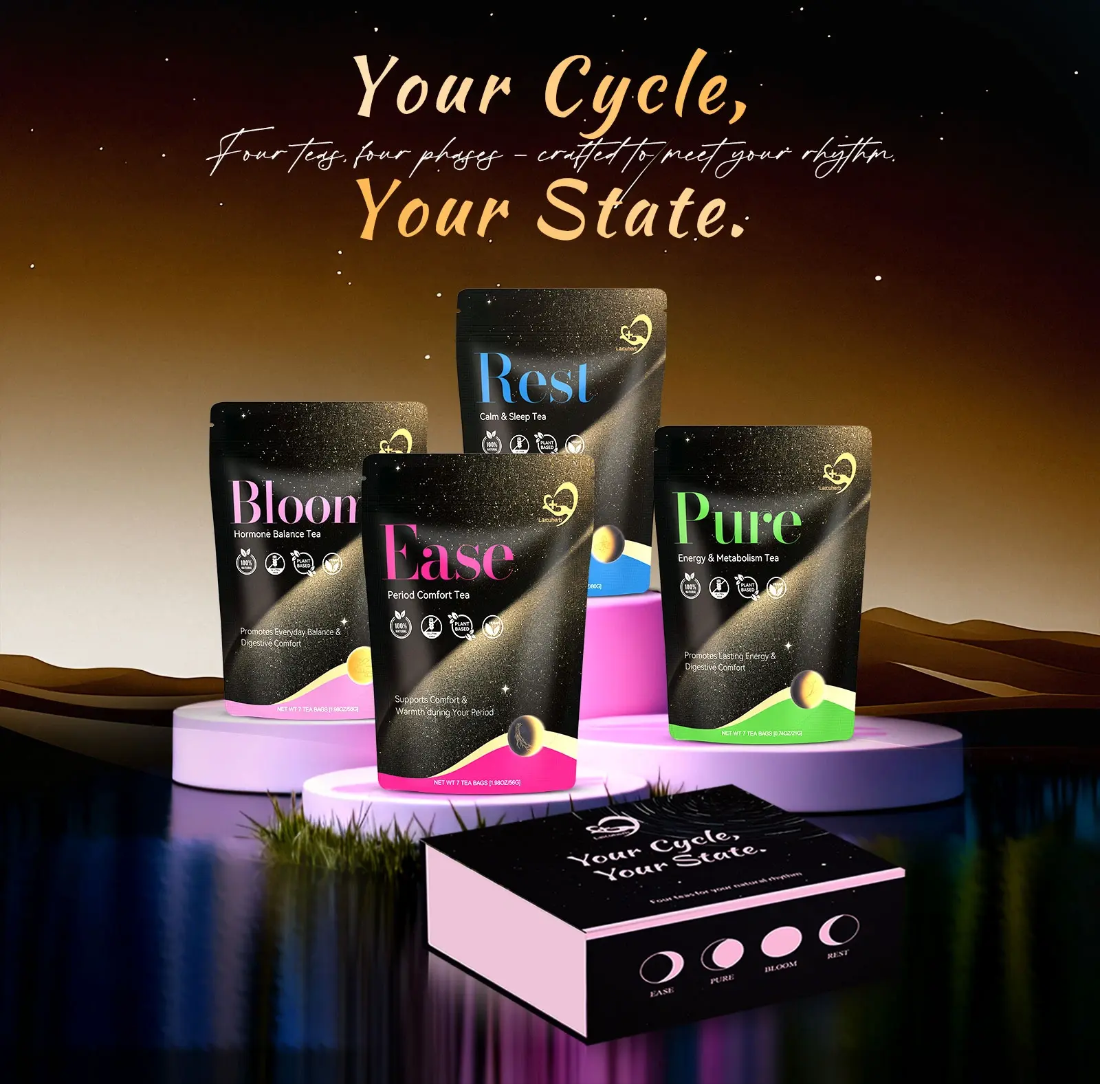 Laicuherb's Cycle Tea Set Product Display Laicuherb's Cycle Tea Set Product Display