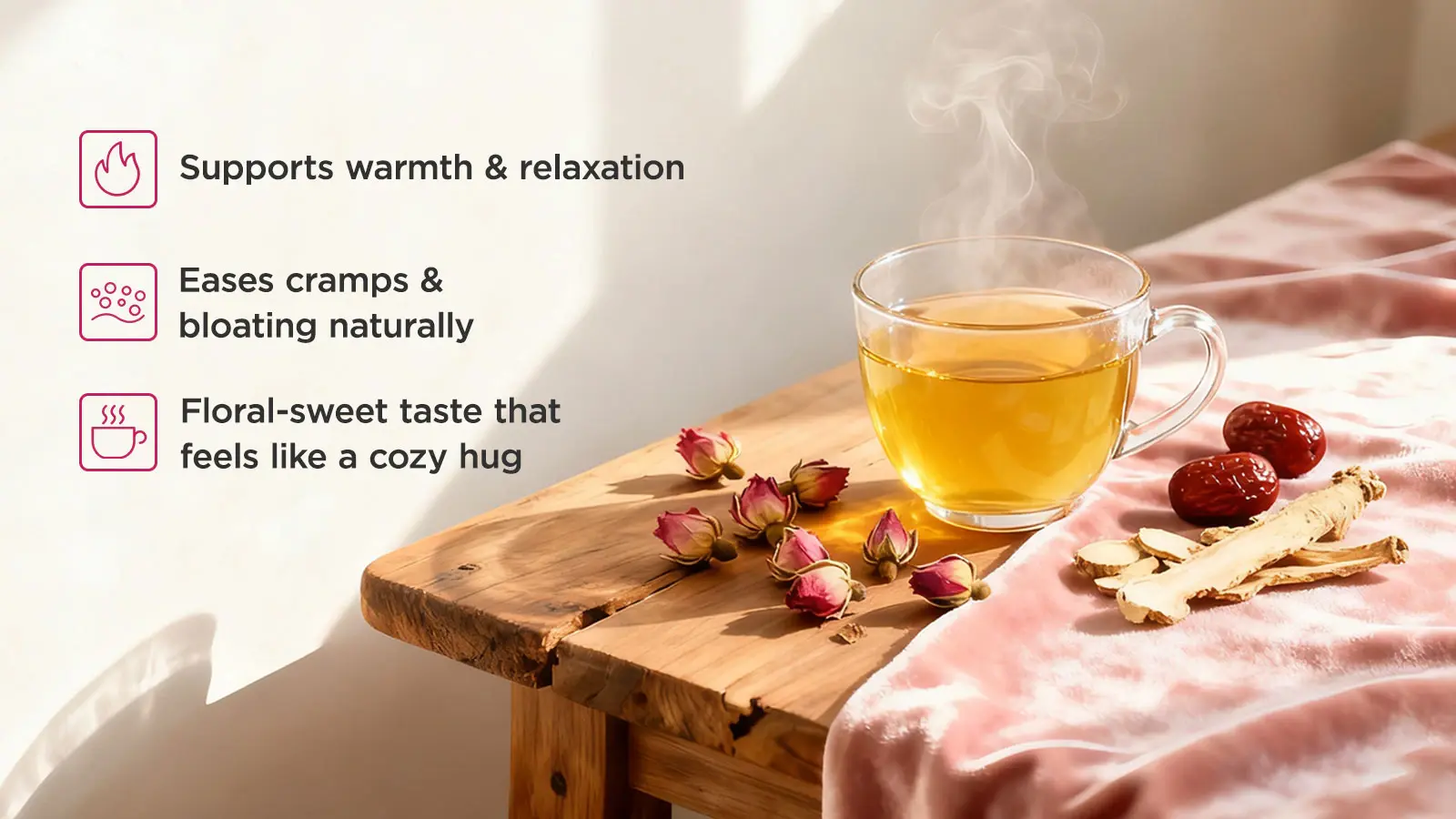 Ease tea can naturally relieve muscle spasms and bloating. Ease tea can naturally relieve muscle spasms and bloating.
