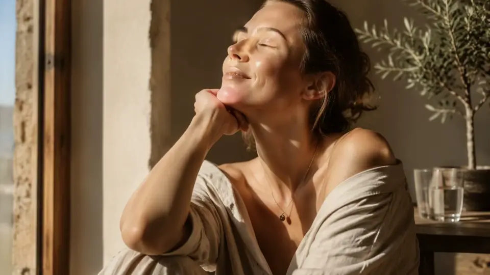 An elegant woman resting peacefully by a sunlit window, representing deep cellular hydration and mucosal comfort An elegant woman resting peacefully by a sunlit window, representing deep cellular hydration and mucosal comfort