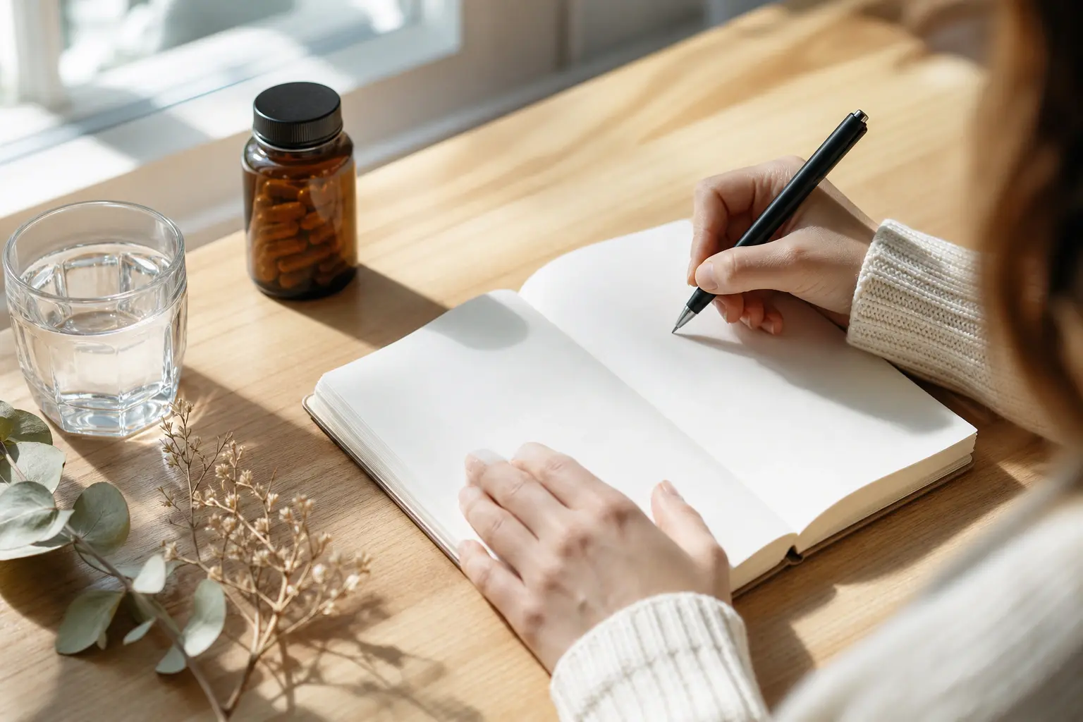 Woman writing symptom notes to prepare for clinician visit