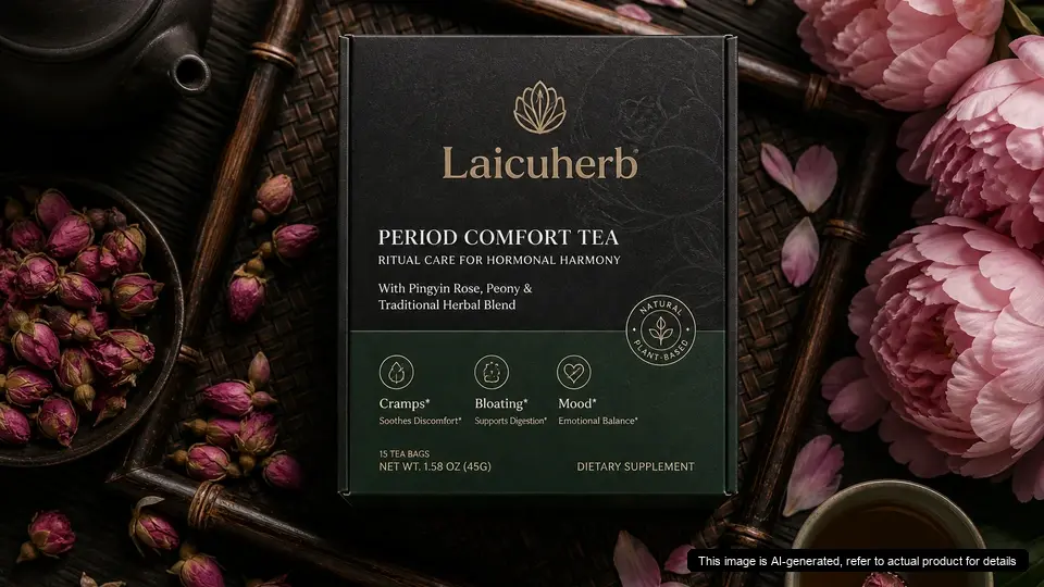 Laicuherb period comfort tea packaging and raw premium ingredients Laicuherb period comfort tea packaging and raw premium ingredients