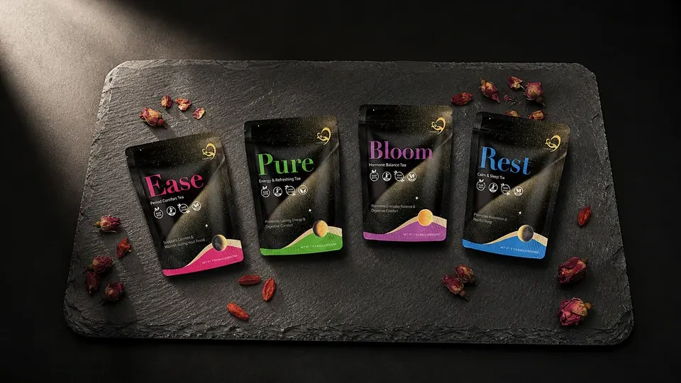 Laicuherb cycle syncing four phase tea sachet packaging and calendar
