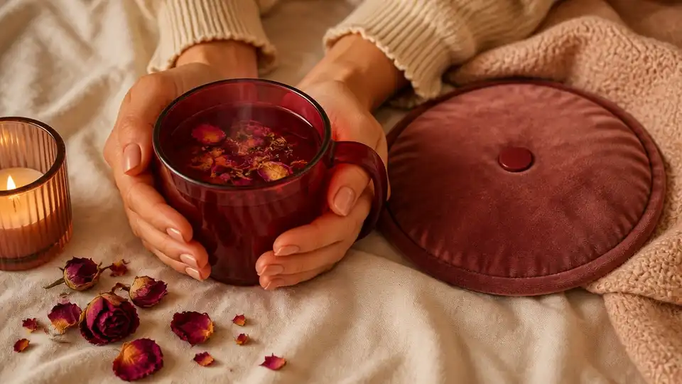 laicuherb ease period comfort tea menstrual self care warm ritual heating pad lifestyle